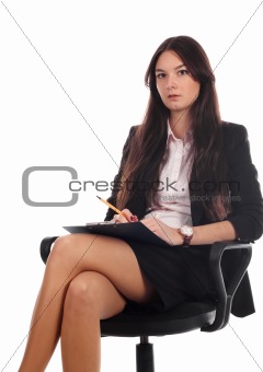 Businesswoman with advisor on office chair