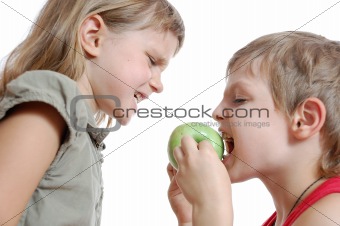 children with  an apple