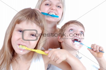 people cleaning teeth