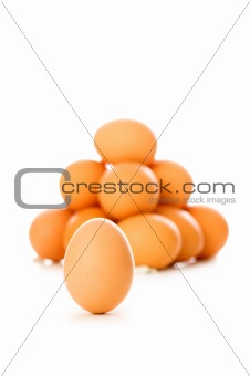 Many eggs on white - shallow depth of field