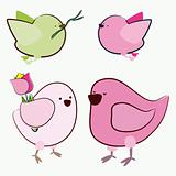 Set of elements for design. Pink and Green Birds.