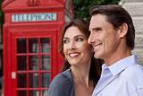 Man & Woman Couple In London With Red Telephone Box
