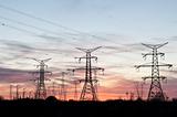 Electrical Transmission Towers (Electricity Pylons) at Sunset