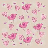Seamless floral pattern with cartoon birds