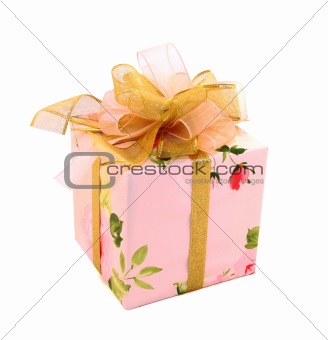 Pink box with a gold bow