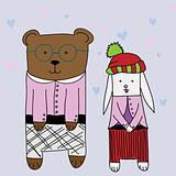 Cartoon illustration of sweet bears in love