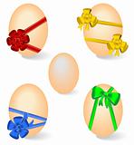 Realistic illustration of set by Easter eggs with bows