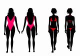 Silhouettes of women in bathing suit