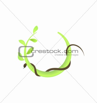 Concept illustration of branch at green leaf and snake