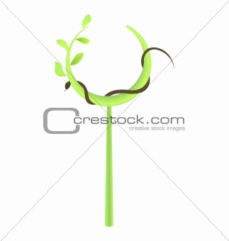 Concept illustration of branch at green leaf and snake