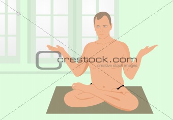 Yogi - the man meditates in sports hall