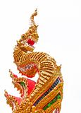 golden naga in Temple of Thailand on white background