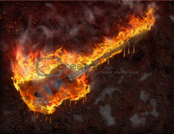 Flaming melting guitar