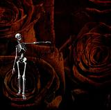 Skeletal figure and rose grunge
