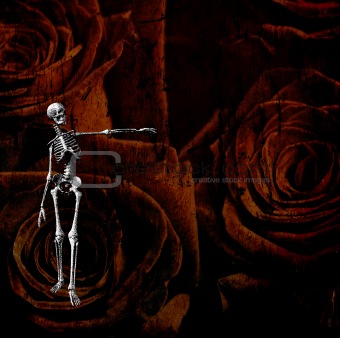 Skeletal figure and rose grunge