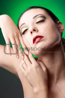 beautiful woman over color background