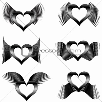 set of the abstract wings with hearts