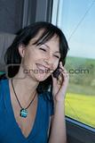 woman train phone
