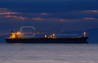 Commercial ship at dusk
