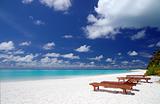 canvas chairs on tropical beach