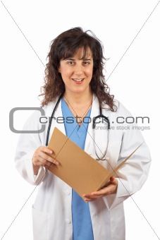 Female doctor holding a dossier