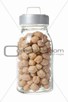Glass jar of chickpeas 