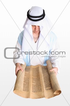Man reading from the scrolls