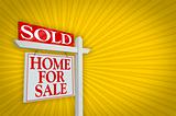 Sold Home For Sale Sign on Yellow Burst Background