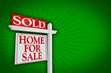Sold Home For Sale Sign on Green Burst Background