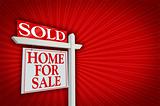 Sold Home For Sale Sign on Red Burst Background