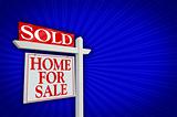 Sold Home For Sale Sign on Blue Burst Background