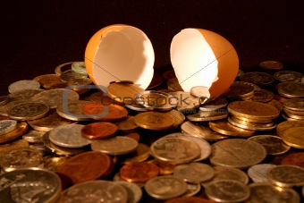 egg and coins