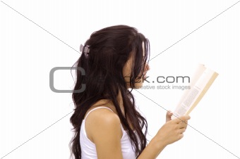 Isolated girl reading a book