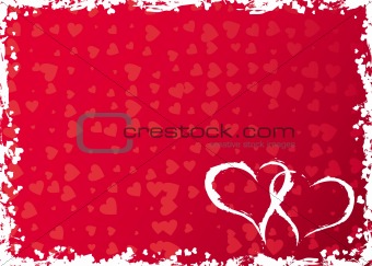 Valentines grunge frame with hearts, vector