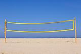 beach volleyball net on sandy beach, corsica