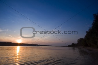 Beautiful sunset on river