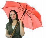 woman and umbrella on white background