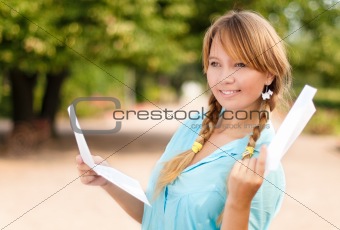 beautiful young student girl with letter