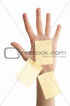 female hand with blank notes