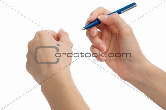 woman making memo on hand
