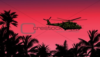 helicopter against the sunset 