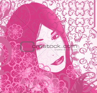 woman on floral pattern