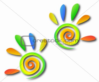 Colored spiral hands with fingers. Vector