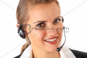 smiling modern business woman with garniture

