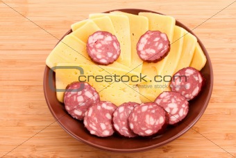 Kid's snack of sausage and cheese
