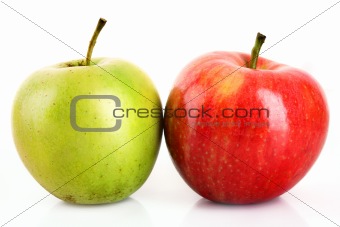 Green and red fresh tasty apples isolated on white