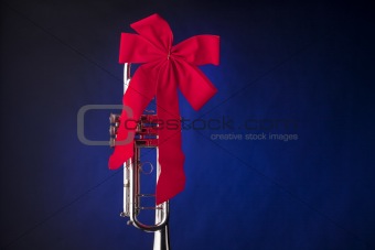 Trumpet Christmas Ribbon Isolated Blue