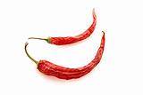 Two red chilly pepper isolated on white
