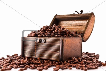 Coffee in chest isolated on white