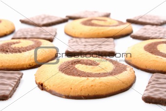 Chocolate cookies isolated on white